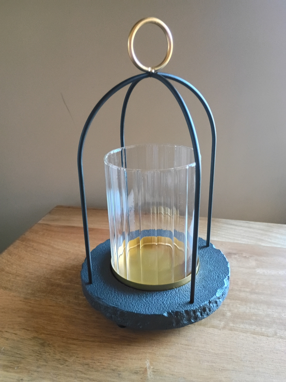 Goberistmal Black Gold Hurricane Glass Candle Holder Lantern NWT